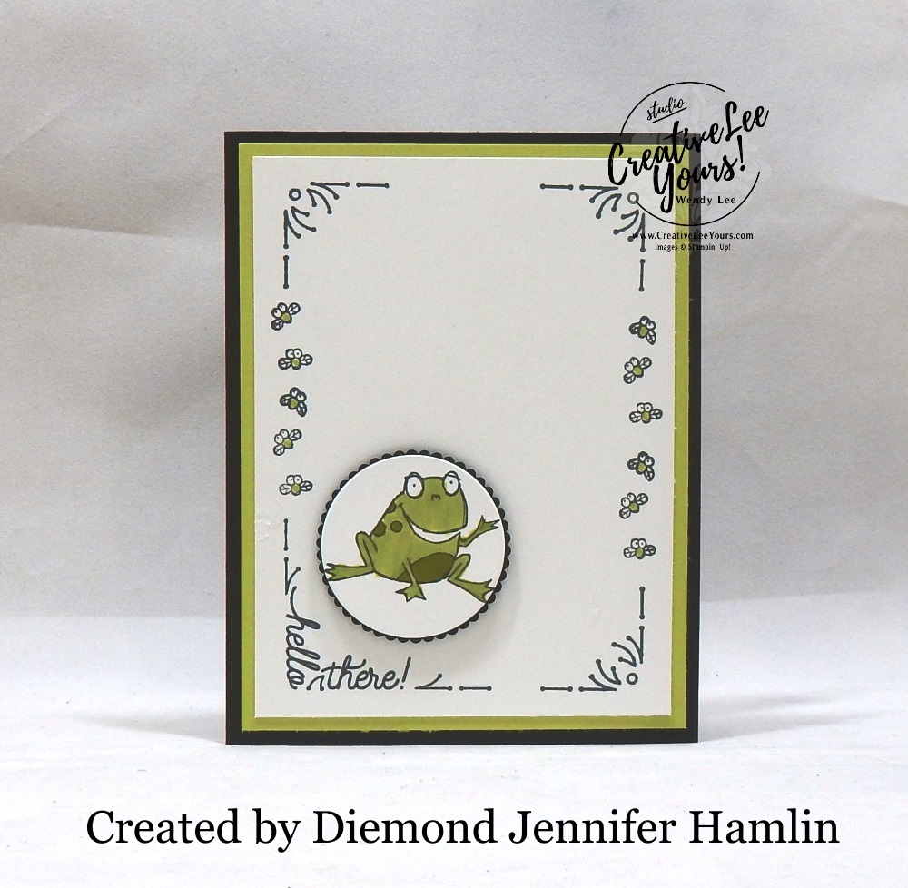Hello There by Jennifer Hamlin, wendy lee, Stampin Up, stamping, handmade card, friend, thank you, birthday, thinking of you, #creativeleeyours, creatively yours, creative-lee yours, SU, SU cards, rubber stamps, demonstrator, business, DIY, cling stamps, so hoppy together stamp set, around the corner stamp set, fast & easy,  diemonds team swap, #simplestamping