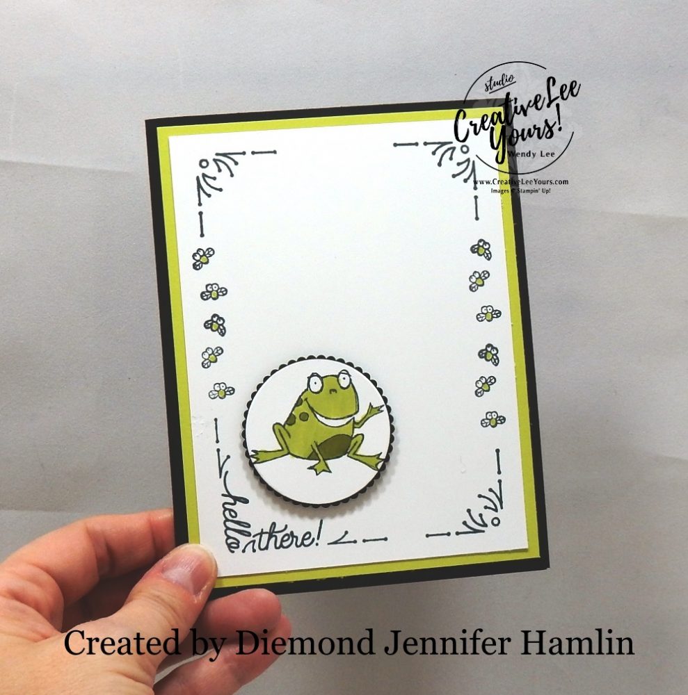 Hello There by Jennifer Hamlin, wendy lee, Stampin Up, stamping, handmade card, friend, thank you, birthday, thinking of you, #creativeleeyours, creatively yours, creative-lee yours, SU, SU cards, rubber stamps, demonstrator, business, DIY, cling stamps, so hoppy together stamp set, around the corner stamp set, fast & easy,  diemonds team swap, #simplestamping