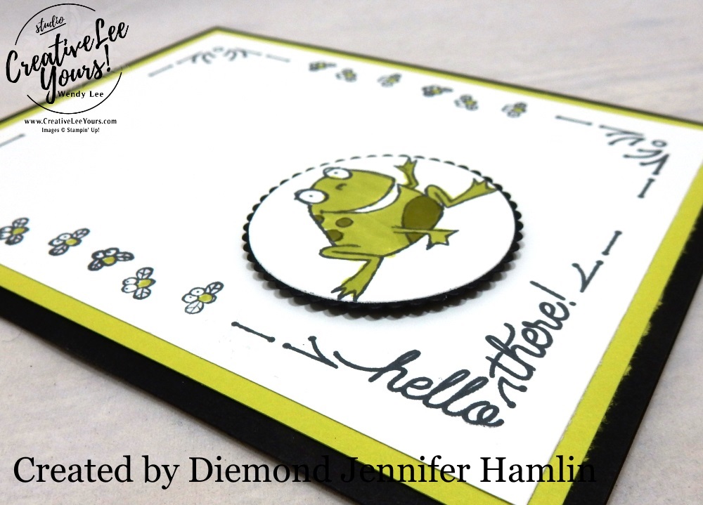 Hello There by Jennifer Hamlin, wendy lee, Stampin Up, stamping, handmade card, friend, thank you, birthday, thinking of you, #creativeleeyours, creatively yours, creative-lee yours, SU, SU cards, rubber stamps, demonstrator, business, DIY, cling stamps, so hoppy together stamp set, around the corner stamp set, fast & easy,  diemonds team swap, #simplestamping