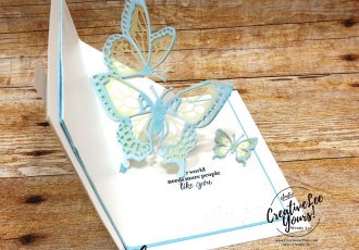 Butterfly Thanks Pop-Up by Wendy Lee, Tutorial, card club, stampin Up, SU, #creativeleeyours, hand made card, technique, friend, birthday, stamping, creatively yours, creative-lee yours, beauty abounds stamp set, butterfly beauty framelits, DIY, FMN, forget me knot, March 2019, class, pop up, card club, fun fold, butterflies