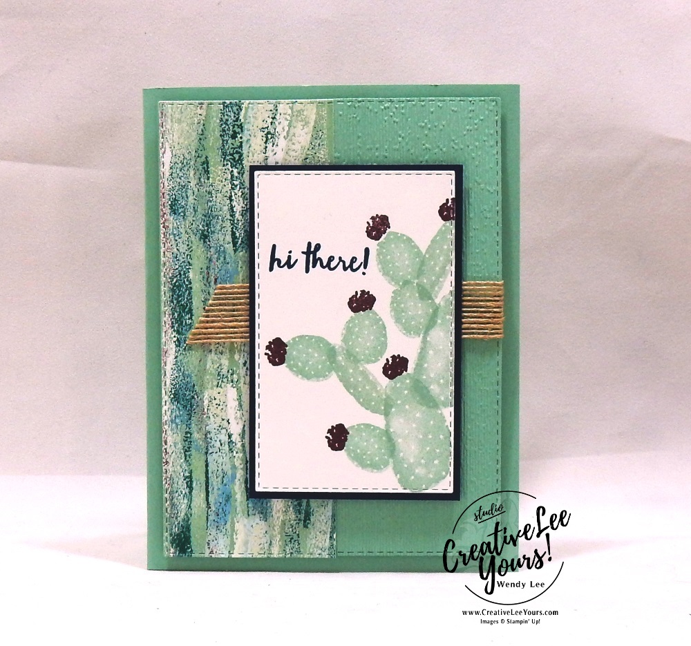 Flowering Desert Card Class , You're Awesome by wendy lee, Stampin Up, #creativeleeyours, wendy lee, creatively yours, creative-lee yours, stamping, paper crafting, handmade, fast & easy all occasion cards, class, friend, flowering desert stamp set, faux suede technique, pattern paper, #loveitchopit, international highlights, kylie bertucci, card contest, cactus, encouragement, friend, awesome, winners hop, one sheet wonder