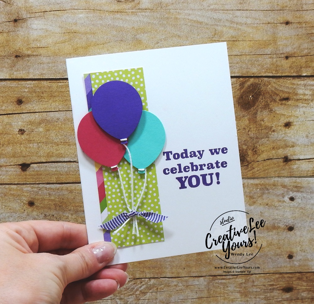 Celebrate You Balloons, March 2019 Poppin' Birthday Paper Pumpkin Kit, wendy lee, stampin up, handmade cards, rubber stamps, stamping, kit, subscription, #creativeleeyours, creatively yours, creative-lee yours, birthday, bonus tutorial, fast & easy, DIY, #simplestamping, SU, paper crafting, balloons, party, April 2019 FMN BONUS tutorial, how sweet it is
