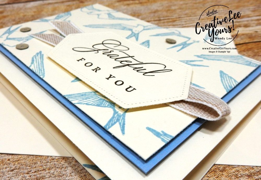 Grateful For You by wendy lee, May 2019 Hug’s from Shelli Paper Pumpkin Kit , stampin up, handmade cards, rubber stamps, stamping, kit, subscription, #creativeleeyours, creatively yours, creative-lee yours, birthday, celebration, graduation, anniversary, alternate, bonus tutorial, fast & easy, DIY, #simplestamping, limited edition, birds, collectible, spring, elegant, feminine, video, card kit, feathers