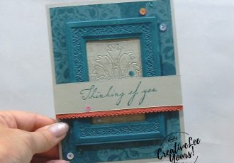 Heirloom Frame Thinking Of You by Wendy Lee, Tutorial, card club, stampin Up, SU, #creativeleeyours, hand made card, technique, embossed frame, friend, birthday, hello, thanks, thinking of you, sympathy, stamping, creatively yours, creative-lee yours, Woven Heirlooms stamp set, tastefully backgrounds, 3D embossing, DIY, FMN, forget me knot, July 2019, class, card club, technique, embossing, DSP, Pattern paper