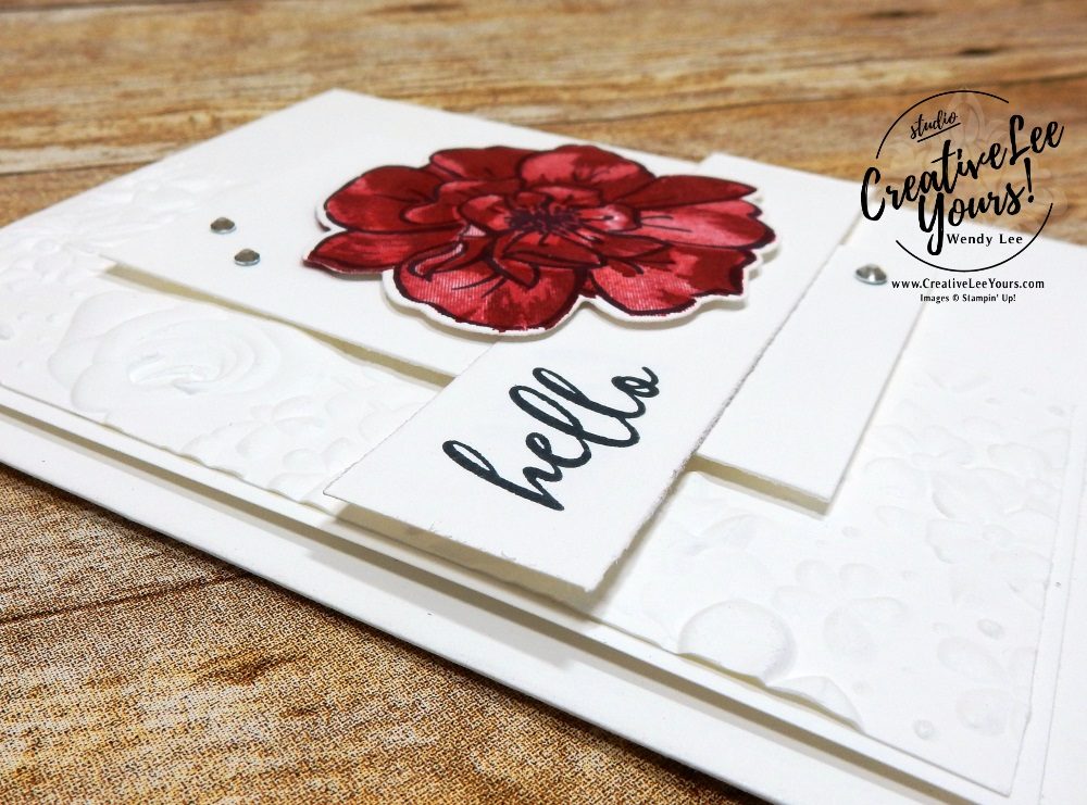 Simple Rose by Wendy Lee, Tutorial, card club, stampin Up, SU, #creativeleeyours, hand made card, technique, 2 step stamping, roses, friend, birthday, hello, thanks, flowers, celebration, birthday, stamping, creatively yours, creative-lee yours, To A Wild Rose stamp set, Wild Rose dies, DIY, FMN, forget me knot, class, card club, technique, country floral, emboss, training blog hop, business opportunity