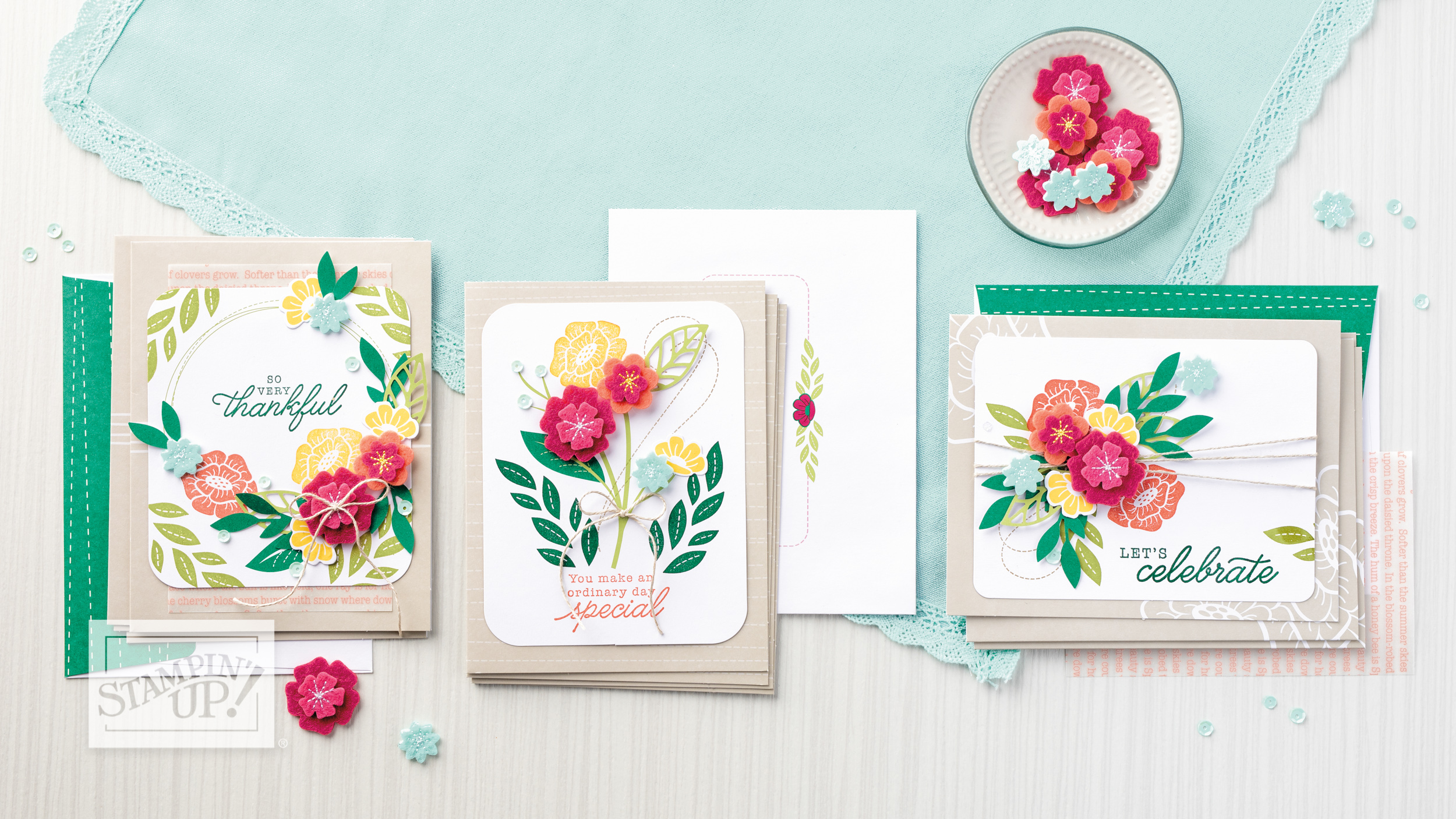 For the Love of Felt Kit with Wendy Lee, stampin Up, SU, #creativeleeyours, hand made card, friend, birthday, hello, thanks, flowers, celebration, creatively yours, creative-lee yours, DIY, product tip, felt, kit, special, thankful, project kit