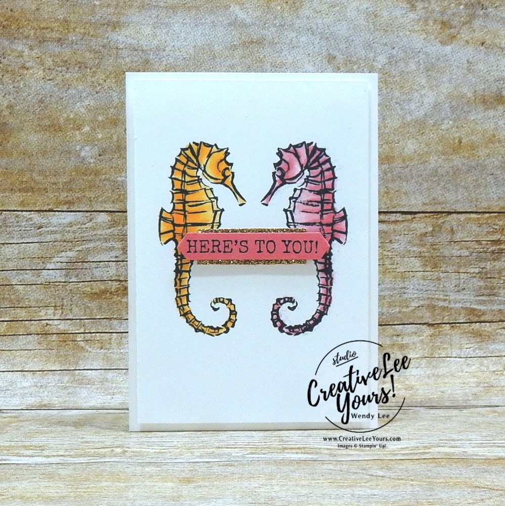 Mirror Image Seahorses by wendy lee, 2019 2020 annual catalog,  stampin up, papercrafting, #creativeleeyours, creativelyyours, creative-lee yours, SU, seahorse, beach, summer fun, Greek Isles Achievers Blog Hop, stamping, business opportunity, DIY, fellowship, seaside notions stamp set, rubber stamps, hand made, stamping, tutorial, stamparatus, mirror image, bingo event, coloring with blends