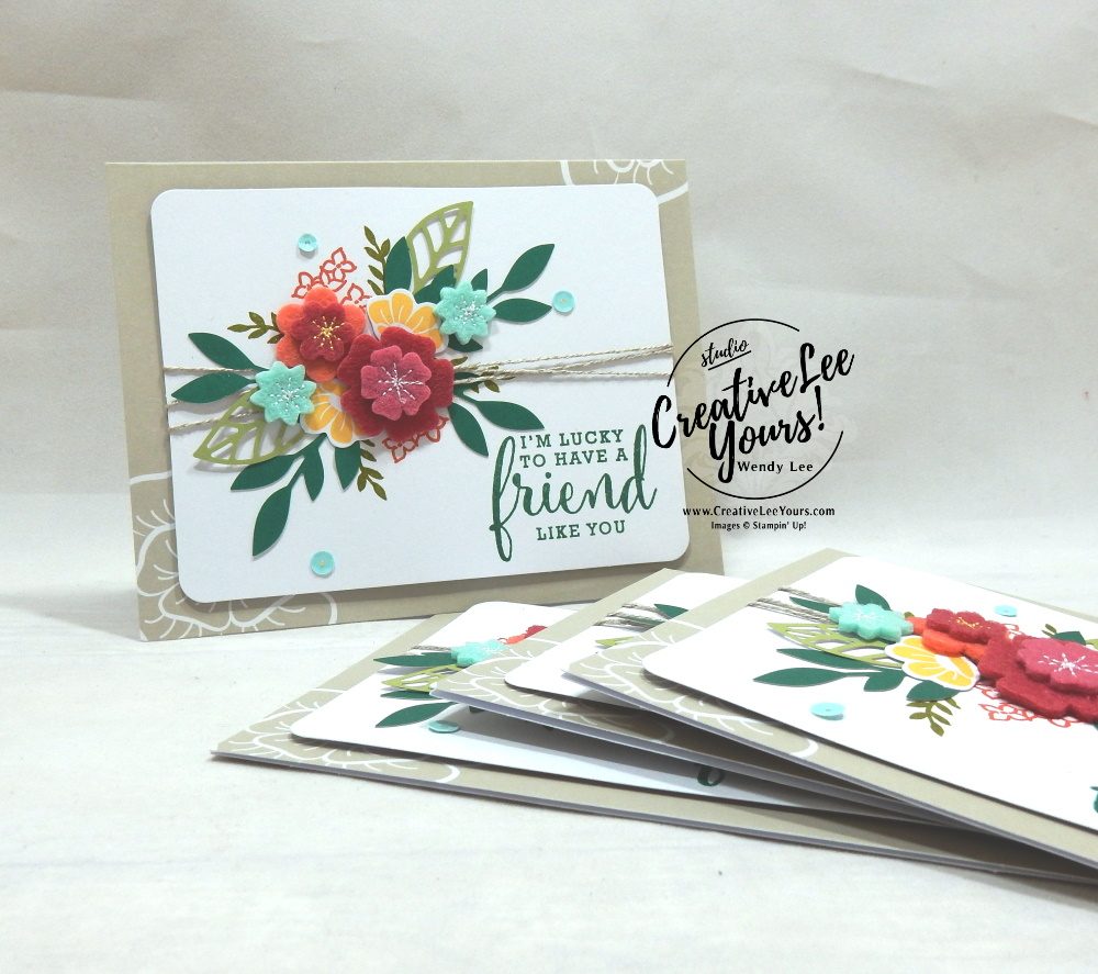 Friend Like You by Wendy Lee, For the Love of Felt Kit, alternate, tutorial, stampin Up, SU, #creativeleeyours, hand made card, friend, birthday, hello, thanks, flowers, celebration, creatively yours, creative-lee yours, DIY, product tip, felt, kit, special, thankful, project kit, love what you do stamp set, felt flowers