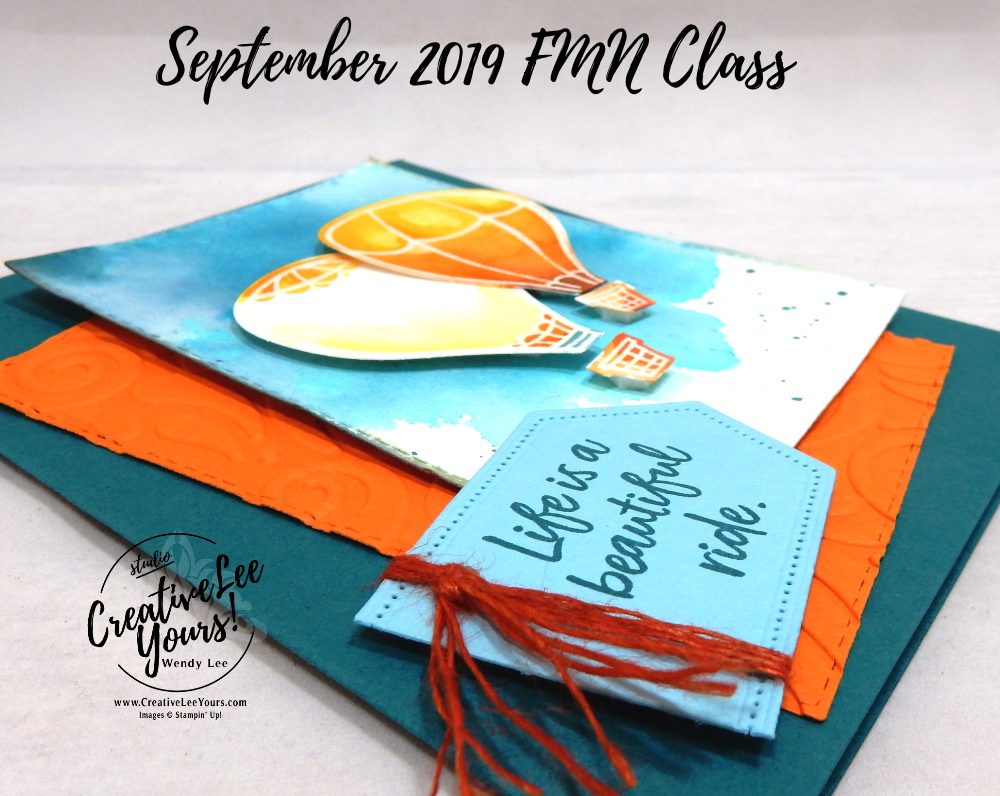 Embossed Watercolor Balloons by Wendy Lee, Tutorial, card club, stampin Up, SU, #creativeleeyours, hand made card, technique, above the clouds stamp set, embossing, emboss resist, hot air balloon punch, fall,  blessed, thankful, grateful, friend, birthday, hello, thanks, celebration, stamping, creatively yours, creative-lee yours, DIY, FMN, forget me knot, September 2019, class, card club, watercolor, masculine