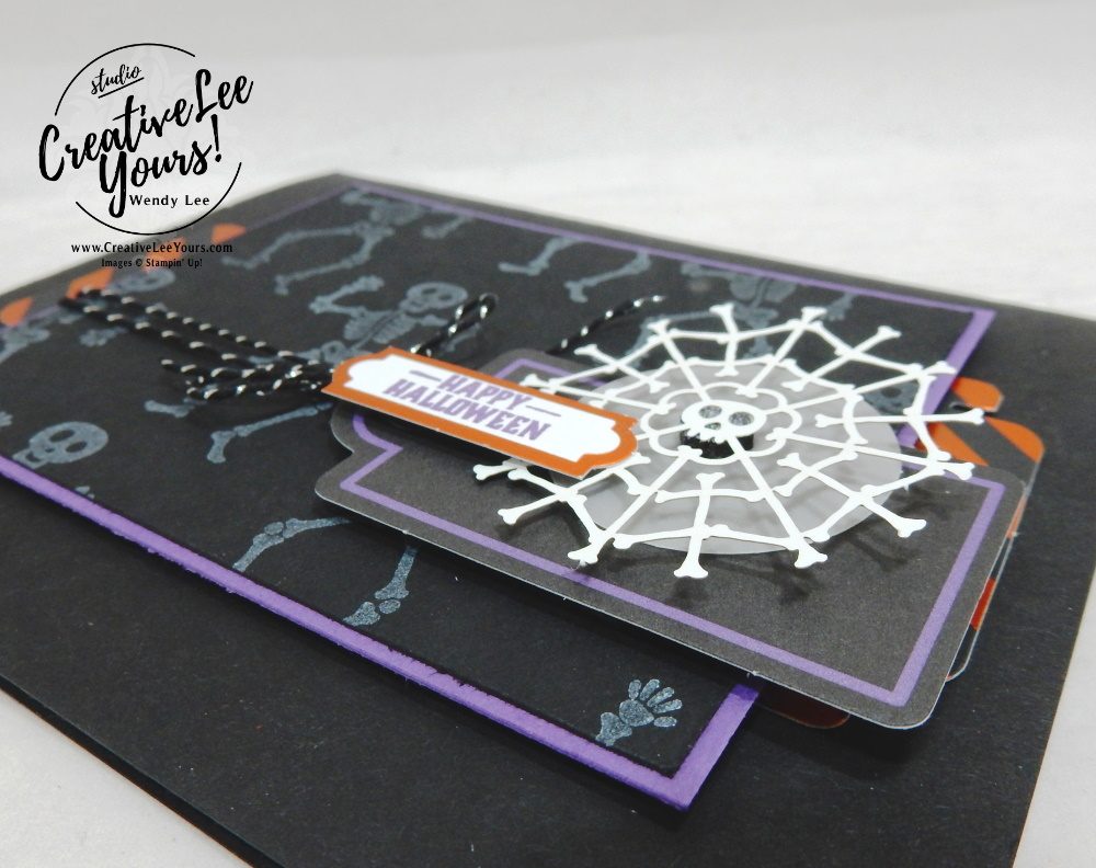 Wendy Lee, September 2019 Bone Appetit Paper Pumpkin Kit, stampin up, handmade cards, rubber stamps, stamping, kit, subscription, #creativeleeyours, creatively yours, creative-lee yours, birthday, celebration, graduation, anniversary, smile, thank you, grateful amazing, halloween, skeleton, alternate, bonus tutorial, fast & easy, DIY, #simplestamping, card kit, masculine, gift bags, treats, spider web