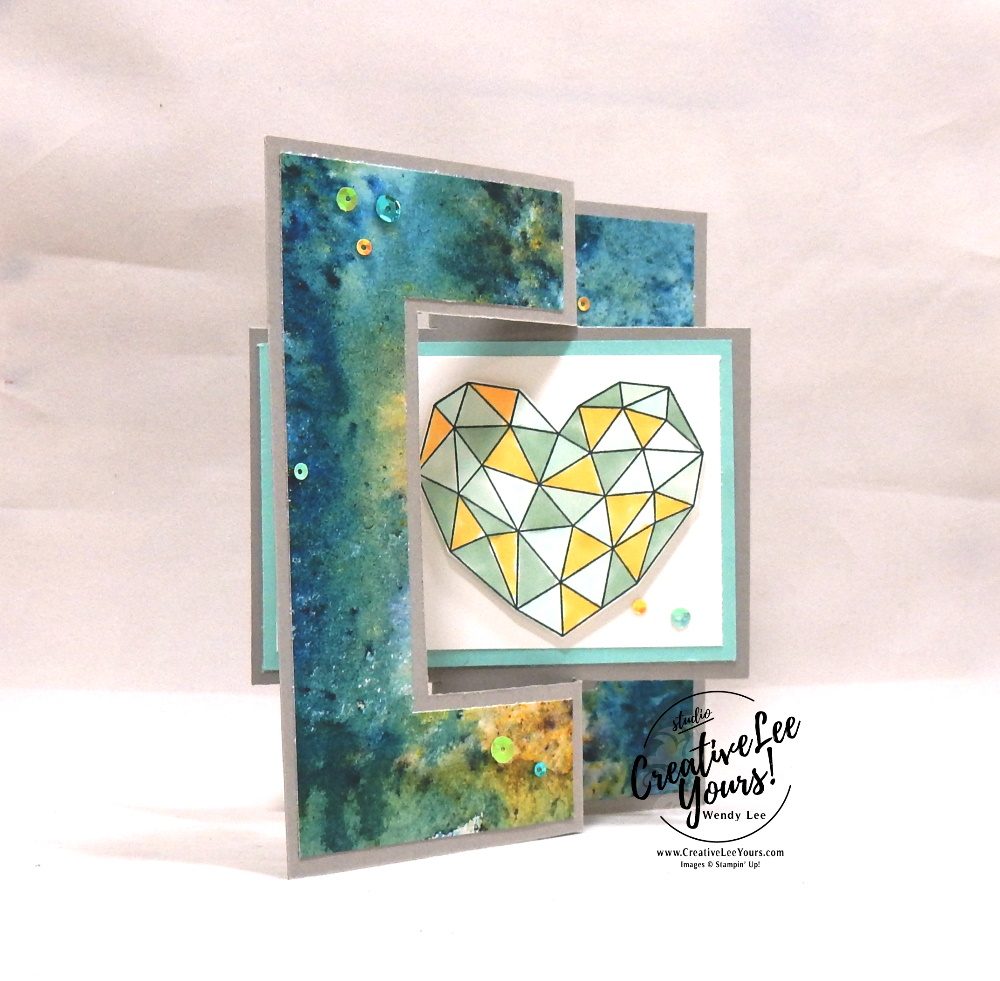 Modern Heart Flip by Wendy Lee, stampin Up, SU, #creativeleeyours, hand made card, fun fold, hearts, friend, birthday, hello, thanks, celebration, encouragement, dreams, stamping, creatively yours, creative-lee yours, modern heart stamp set, DIY, stars, glitter, love, card club, tutorial