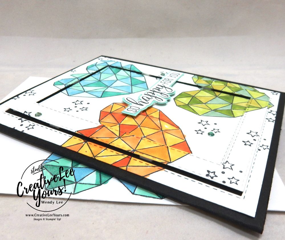 So Happy For You by Wendy Lee, stampin Up, SU, #creativeleeyours, hand made card, technique, hearts, friend, birthday, hello, thanks, celebration, encouragement, dreams, stamping, creatively yours, creative-lee yours, modern heart stamp set, DIY, stitched rectangles, leave a little sparkle stamp set, dies, gratitude