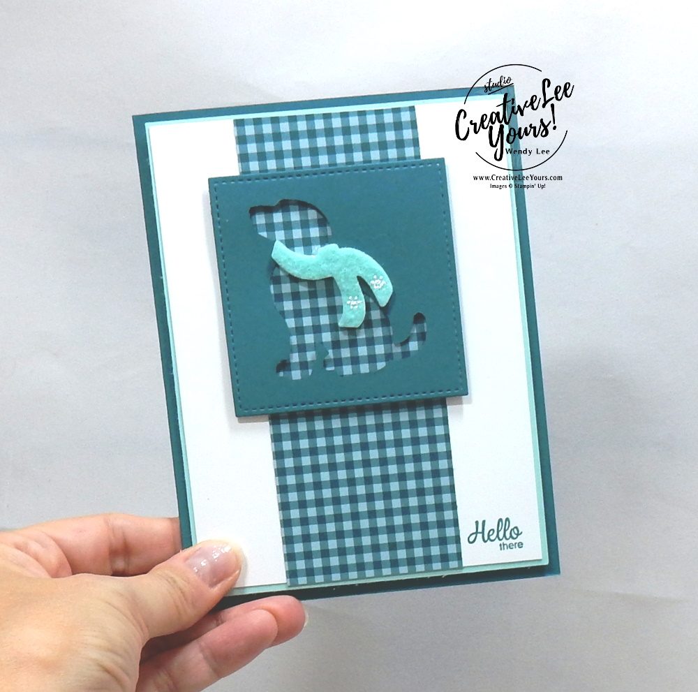 Hello There by wendy lee, 2019 2020 annual catalog, 2019-2021 In Colors, club, Wendy Lee, stampin up, papercrafting, #creativeleeyours, creativelyyours, creative-lee yours, SU, pattern paper, accessories, stampin up, DSP, ink, new colors, tutorial, birthday, celebration, pretty peacock, dog builder punch, winter, Here's a card stamp set, friend
