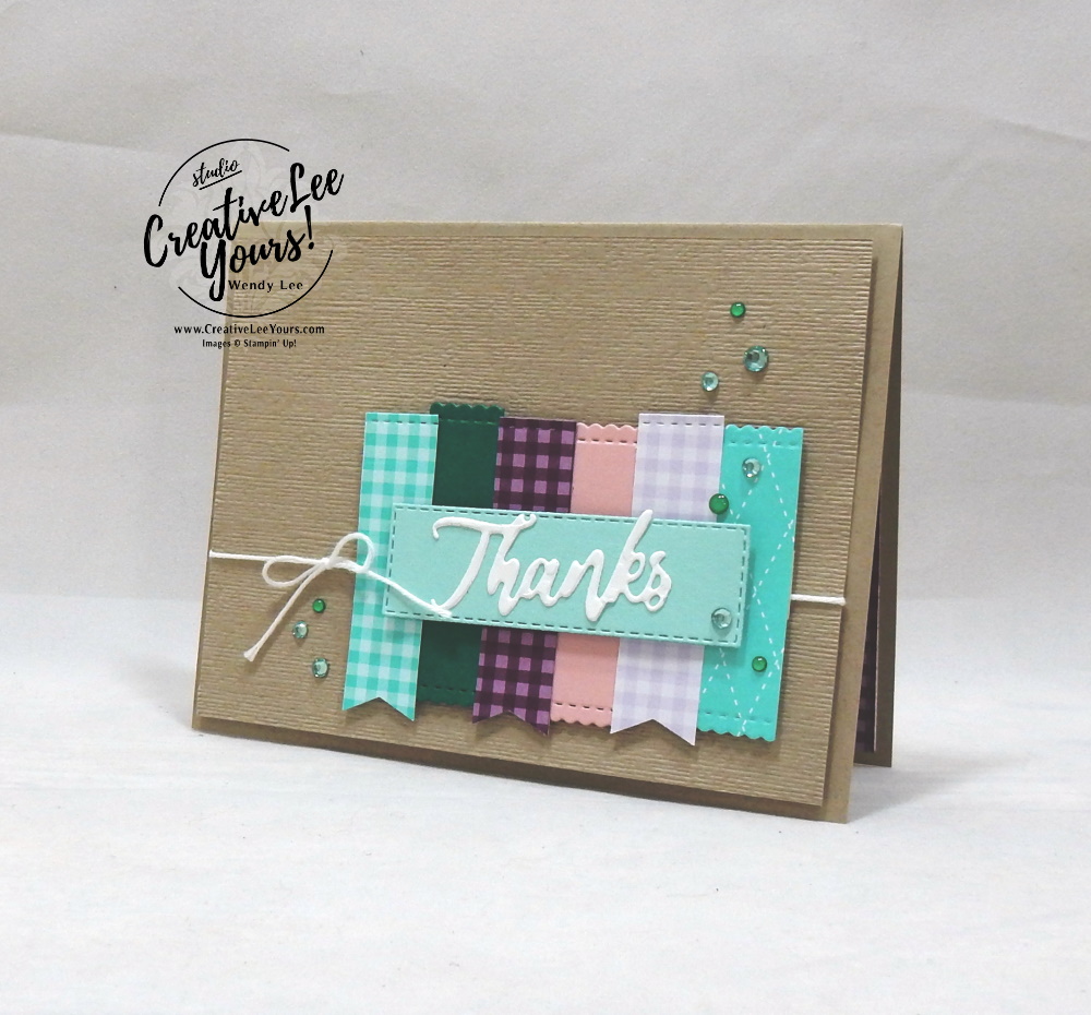Stitched Thanks by Wendy Lee, stampin Up, SU, #creativeleeyours, hand made card, friend, birthday, hello, thanks, celebration, encouragement, dreams, stamping, creatively yours, creative-lee yours, A Wish For Everything stamp set, DIY, stitched rectangles, dies, gratitude, thanks, greatful,#patternpaper, paper scraps, stitched rectangle dies, stitched label dies, word wishes dies, International highlights, blog hop, kylie bertucci
