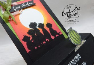 Standing pop-up by Wendy Lee, stampin Up, SU, #creativeleeyours, handmade card, fun fold, the gangs all meer stamp set, burnishing, friend, celebration, stamping, thank you, creatively yours, creative-lee yours, DIY, birthday, animals, meercat, cactus, lizard, card class, tutorial, FMN, forget me not, card class, tutorial, technique, paper crafts
