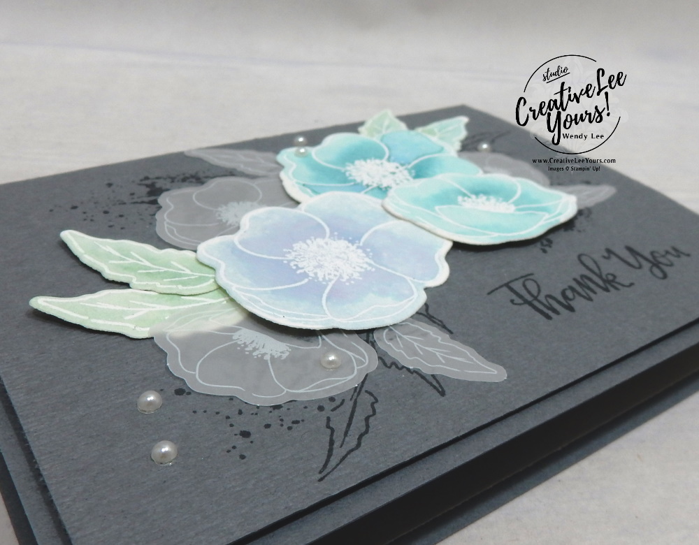 Watercolored poppies by Wendy Lee, stampin Up, SU, #creativeleeyours, handmade card, water color, painted poppies stamp set, peaceful moments stamp set, friend, celebration, stamping, thank you, creatively yours, creative-lee yours, DIY, birthday, f, FMN, Forget me not, flowers, card class, card club, tutorial