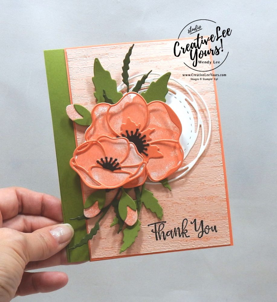 Thank You Collage by Wendy Lee, stampin Up, SU, #creativeleeyours, handmade card, painted poppies stamp set, peaceful moments stamp set, friend, celebration, stamping, creatively yours, creative-lee yours, DIY, birthday, SAB, saleabration, papercrafts, golden honey, patternpaper, birch stamp set, online class, college