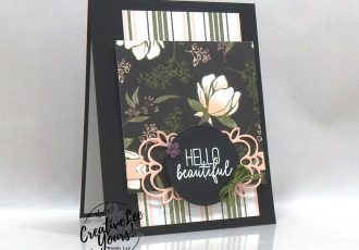 Hello Beautiful by wendy lee, Stamping Around the World Tutorial Bundle, March 2020, blog hop, class, cards, exclusive, #creativeleeyours, creativelee-yours, creatively yours, pattern paper, rubber stamps, Stampin Up, hand made cards, technique, DIY, paper crafts, butterfly gala stamp set, friend, birthday, magnolia lane, detailed bands, heat embossing, tutorial, tutorials