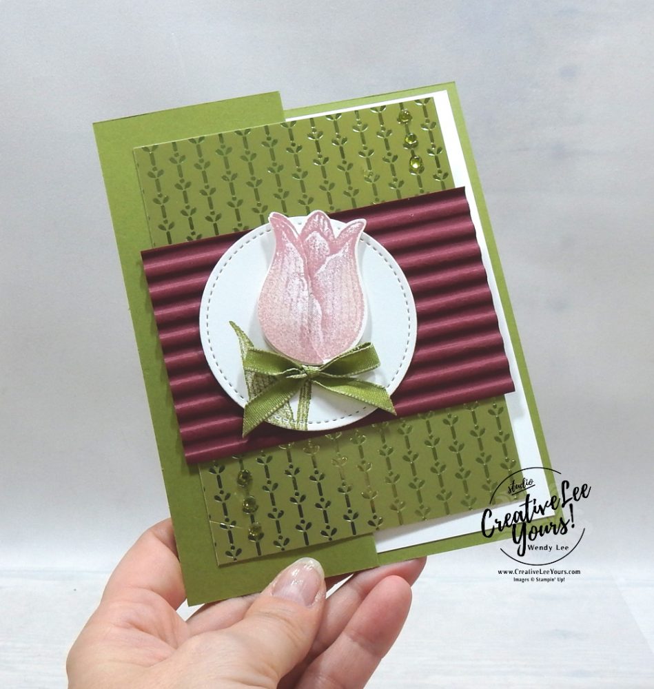 Thank You Tulips by wendy lee, Stampin Up, #creativeleeyours, wendy lee, creatively yours, creative-lee yours, stamping, paper crafting, handmade, cards, friend, crafts, thinking of you, birthday, sympathy, thank you, congratulations, international highlights, kylie bertucci, #papercrafts , #papercraft , #papercrafting , #makeacardsendacard ,#makeacardchangealife , fun fold, z-fold, timeless tulips, timeless tropical, sponging technique
