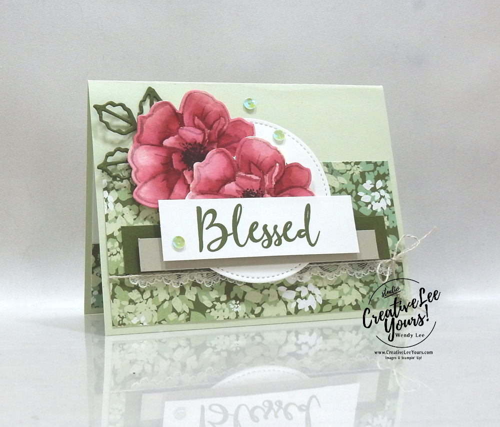 Blessed Watercolor Flowers by wendy lee, Stampin Up, #creativeleeyours, creatively yours, stamping, paper crafting, handmade, , patternpaper, SU, SUO, creative-lee yours, DIY, fellowship, paper crafts, spring, flowers, video, watercoloring, friend, celebration, to a wild rose stamp set, wild rose dies, FMN, Forget me Not, card club, live paper crafting, stitched shapes dies, ,#onlinecardclasses,#technique ,#techniques