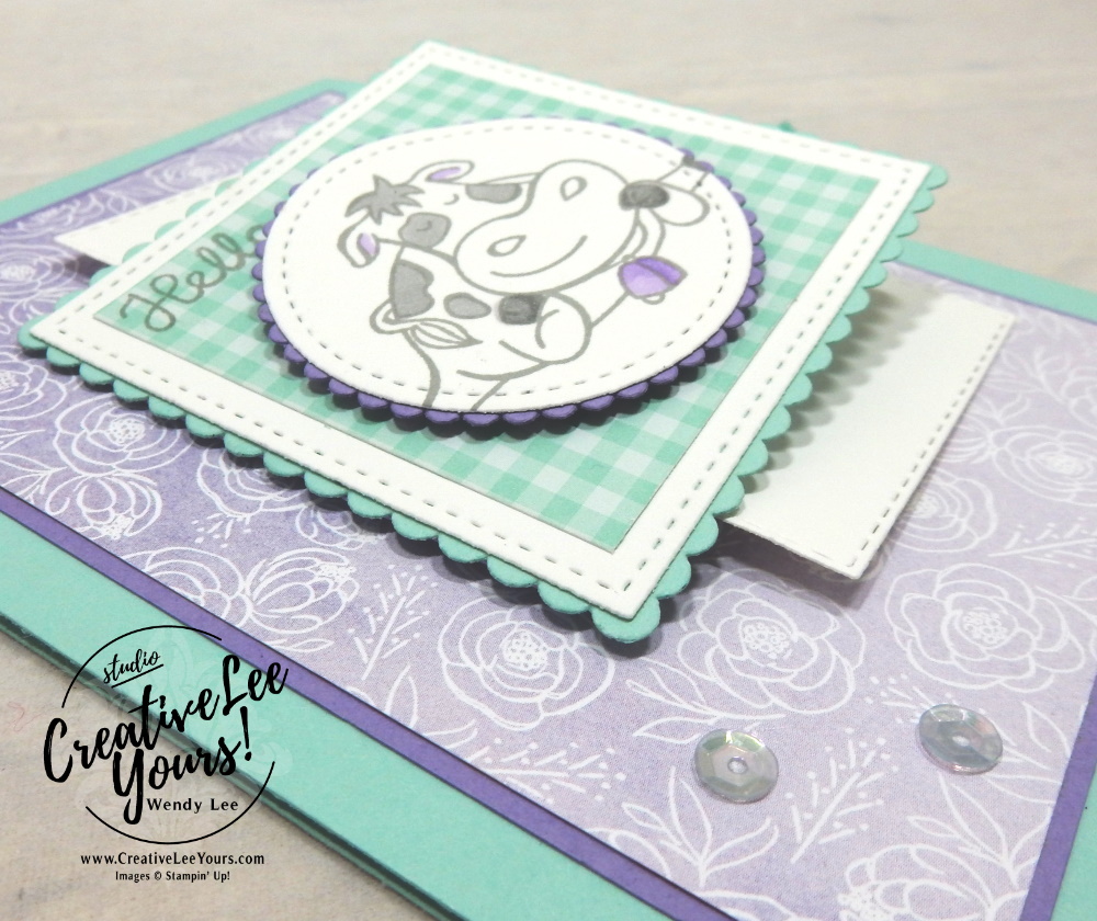 Cow’s It Going Flip Flap by Wendy Lee, Maui achievers hop, blog hop, Over the moon, varied vases, DSP, pattern paper, cow, stampin Up, SU, #creativeleeyours, handmade, friend, celebration, congratulation, thank you, stamping, creatively yours, creative-lee yours, DIY, paper crafts, tutorial, card club, incentive trip, rewards, business opportunity, flip flap, fun fold
