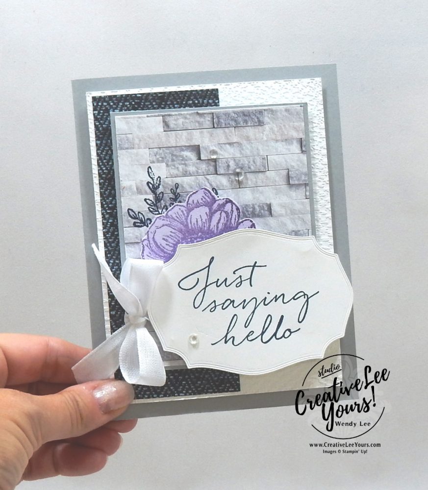 Textured hello, All star tutorial bundle, #wendylee , #creativeleeyours , #stampinup , #su , #stampinupdemonstrator , #cardmaking, #handmadecard, #rubberstamps, #stamping, #cardclass, # cardclasses ,#onlinecardclasse,#tutorial ,#tutorials #DIY, #papercrafts , #papercraft , #papercrafting , #papercraftingsupplies, #papercraftingisfun, #papercraftingideas, #makeacardsendacard ,#makeacardchangealife, #subscription, August 2020, In Good Taste Suite