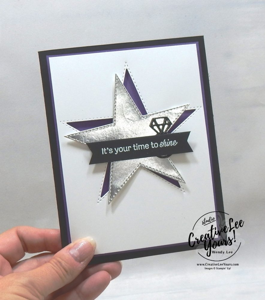 Time to shine by wendy lee, Diemonds team gifts, team advancement, team promotion, stampin up, stamping, handmade, SU, #creativeleeyours, creatively yours, creative-lee yours, SU cards, business opportunity, #makemoneyathome, stitched stars, tutorial, congrats, itty bitty greeting stamp set, daisy lane stamp set, masculine, locket keychain