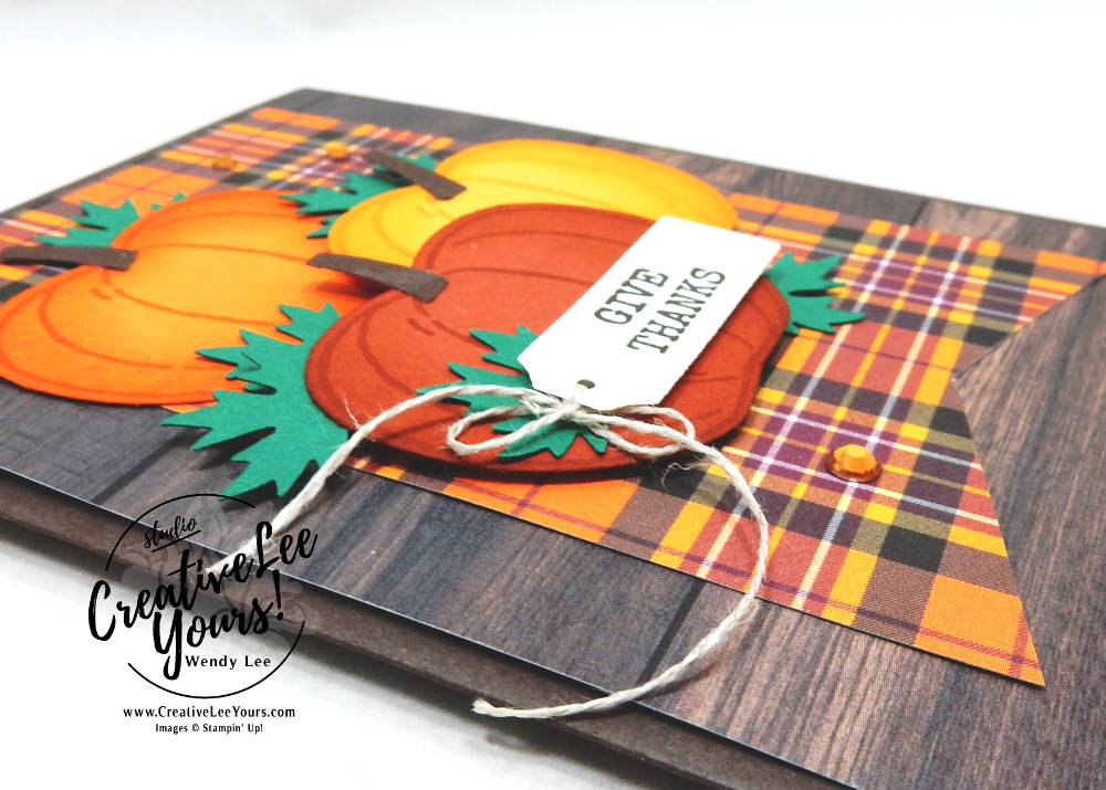 Plaid Give Thanks by wendy lee, stampin up, stamping, SU, #creativeleeyours, creatively yours, creative-lee yours, #cardmaking #handmadecard #rubberstamps #stamping, friend, celebration, give thanks, congratulations, thank you, hello, birthday, fall, autumn, sponging technique, stamping, DIY, paper crafts, #papercrafting , #papercraftingsupplies, #papercraftingisfun , Facebook live, harvest hellos stamp set, #makeacardsendacard ,#makeacardchangealife, ,#tutorial ,#tutorials, masculine card, fall leaves, pumpkin