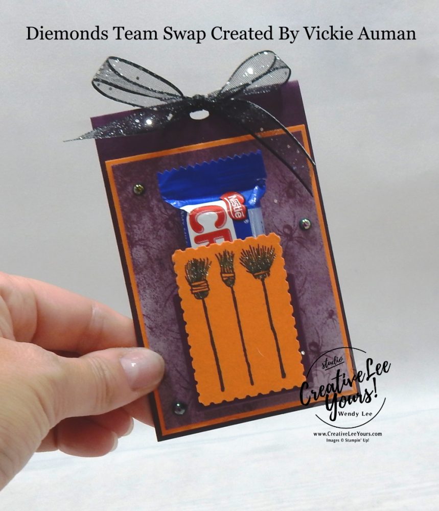 Festive Halloween Treat Holder by Vickie Auman, Wendy Lee, stampin Up, SU, #creativeleeyours, handmade card, Festive Post stamp set, friend, celebration, stamping, creatively yours, creative-lee yours, DIY, birthday, Halloween, 3D, candy treat holder, papercrafts, #makeacardsendacard ,#makeacardchangealife , #diemondsteam ,#diemondsteamswap ,#businessopportunity, rubberstamps, #stampinupdemonstrator , #cardmaking, #papercrafts , #papercraft , #papercrafting , #papercraftingsupplies, #papercraftingisfun,witches, broomsticks