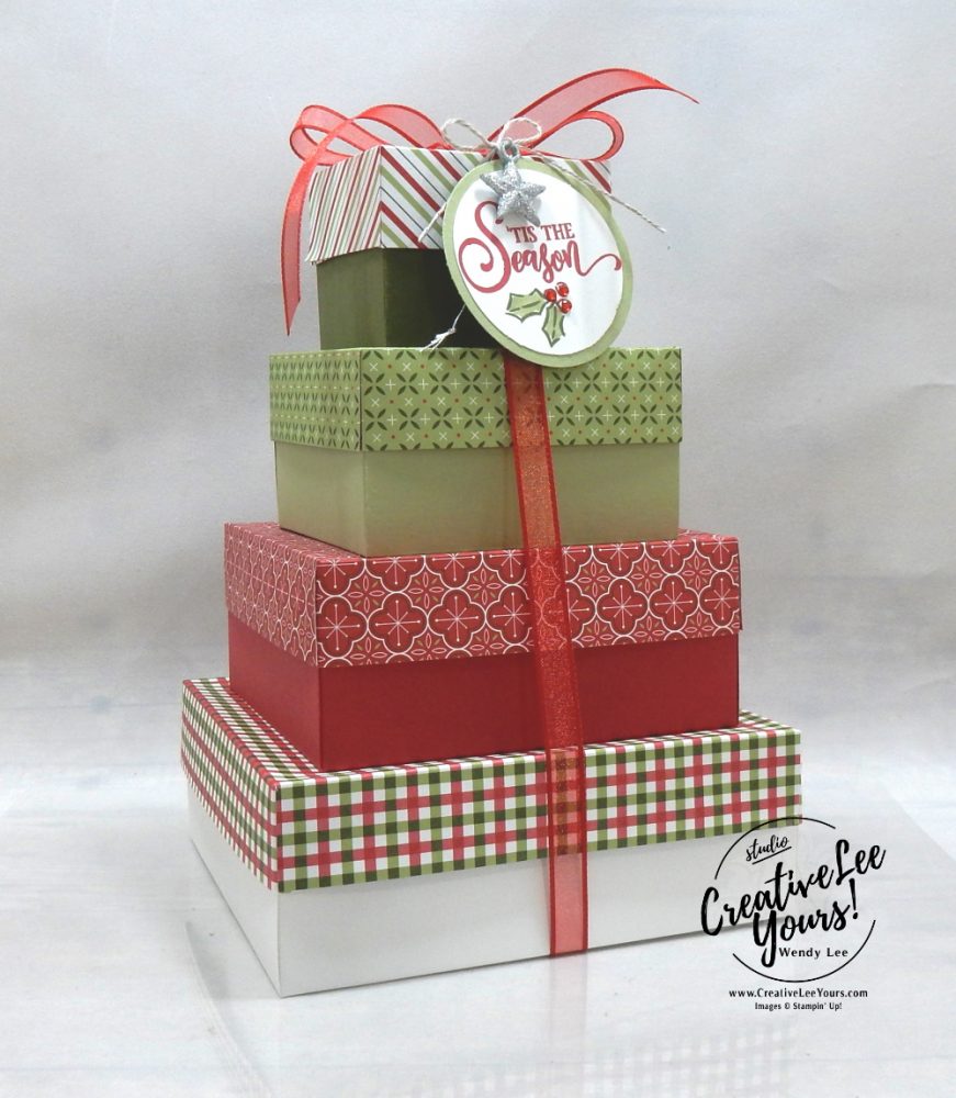 Tower of boxes by Wendy Lee, stampin up, stamping, SU, #creativeleeyours, creatively yours, creative-lee yours, #cardmaking #handmadecard #rubberstamps #stamping, friend, celebration, congratulations, thank you, hello, birthday, heartwarming hugs, holiday boxes, stamping, DIY, paper crafts, #papercrafting , #papercraftingsupplies, #papercraftingisfun , tag buffet stamp set, #makeacardsendacard ,#makeacardchangealife, #simplestamping, gift box, #diemondsteam, #businessopportunity