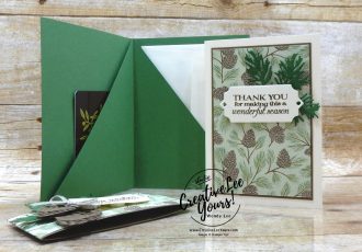 Thank You Pouch Gift Card Holder by wendy lee, BONUS, stampin up, stamping, SU, #creativeleeyours, creatively yours, creative-lee yours, #cardmaking, #handmadecard, #rubberstamps #stamping, friend, celebration, congratulations, thank you, hello, grateful, thinking of you, birthday, Christmas, poinsettia, holiday, fun fold, stamping, DIY, paper crafts, #papercrafting , #papercraftingsupplies, #papercraftingisfun , FMN, forget me not, card club, class, poinsettia petals stamp set, #makeacardsendacard ,#makeacardchangealife, ,#tutorial ,#tutorials, evergreen forest, beautiful boughs gift card holder