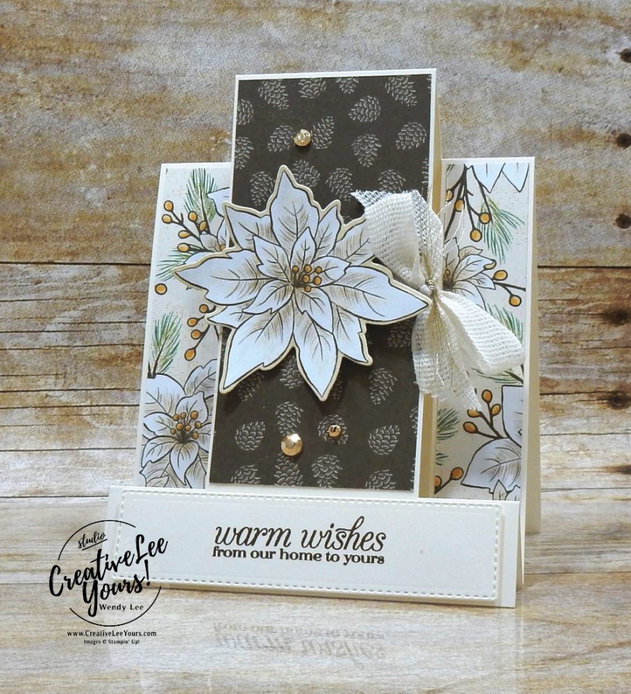 Poinsettia Center Step Fun Fold by Wendy Lee, Poinsettia Petals, Ornate Layers, Poinsettia Place, fun fold, center step, stampin up, stamping, SU, #creativeleeyours, creatively yours, creative-lee yours, #cardmaking #handmadecard #rubberstamps #stamping, friend, celebration, congratulations, thank you, hello, birthday, warm wishes, holiday, poinsettia, stamping, DIY, paper crafts, #papercrafting , #papercraftingsupplies, #papercraftingisfun , tag buffet stamp set, #makeacardsendacard ,#makeacardchangealife, #diemondsteam, #businessopportunity,