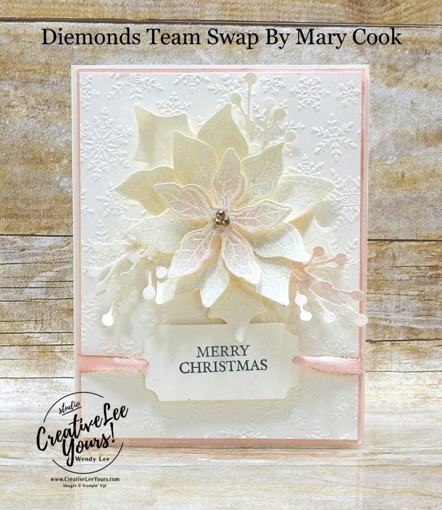 Shimmery Poinsettia by Mary Cook, Wendy Lee, stampin Up, SU, #creativeleeyours, handmade card, Curvy Christmas stamp set, Poinsettia Petals stamp set, embossing, friend, celebration, thank you, Christmas, Holiday, stamping, creatively yours, creative-lee yours, DIY, birthday, papercrafts, business opportunity, #makeacardsendacard ,#makeacardchangealife , #diemondsteam ,#diemondsteamswap ,#businessopportunity, rubberstamps, #stampinupdemonstrator , #cardmaking, #papercrafts , #papercraft , #papercrafting , #papercraftingsupplies, #papercraftingisfun, white on white, pop of color, shimmer paint, spritzing