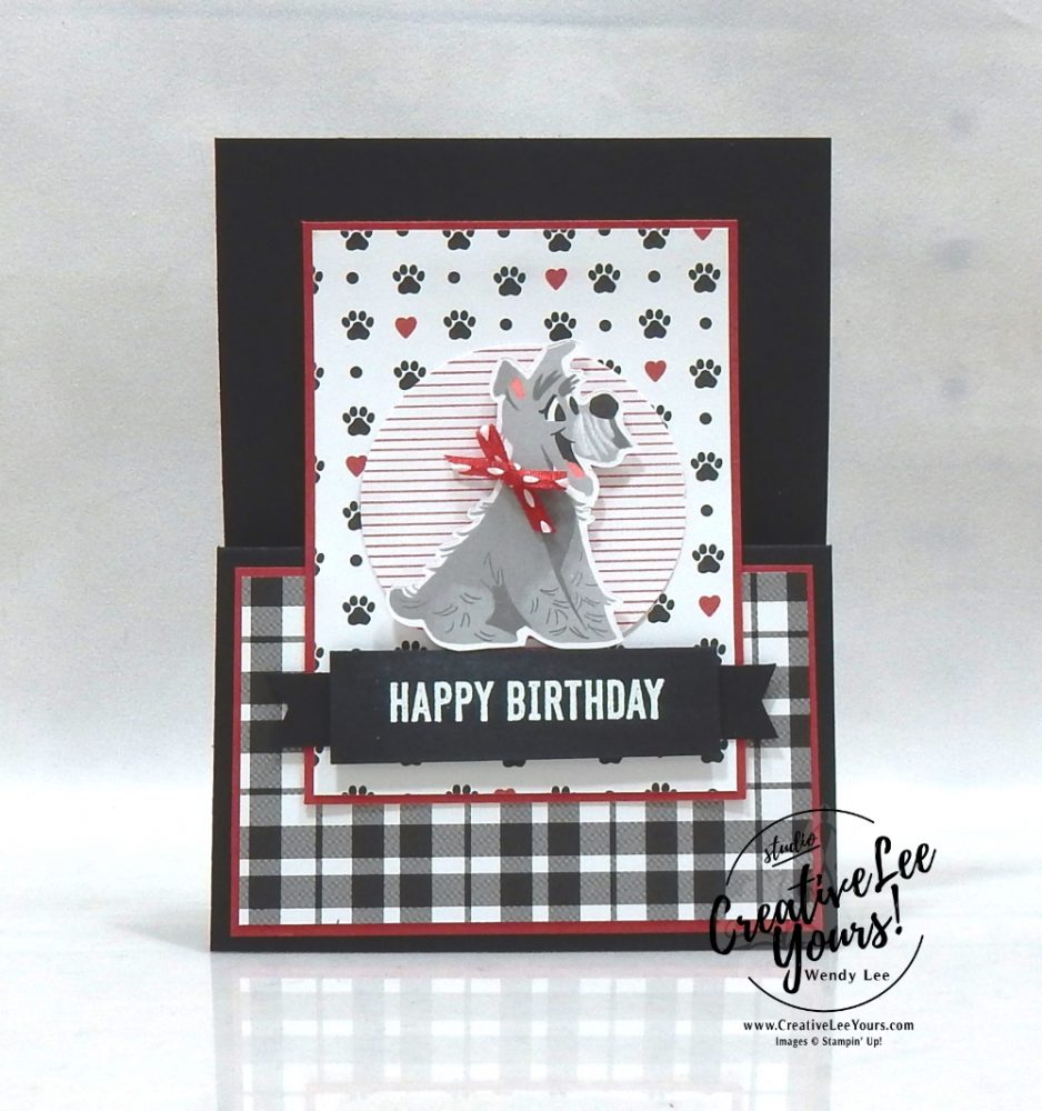 Pampered Pets Fun Fold Birthday by Wendy Lee, stampin Up, SU, #creativeleeyours, handmade card, friend, celebration , birthday, stamping, creatively yours, creative-lee yours, DIY, papercrafts, rubberstamps, #stampinupdemonstrator , #papercrafts , #papercraft , #papercrafting , #papercraftingsupplies, #papercraftingisfun, Facebook live, video , Pampered Pets stamp set, paper embossing, ,#funfoldcards ,#funfoldcard ,#tutorial ,#tutorials, vertical z fold, dog, cat