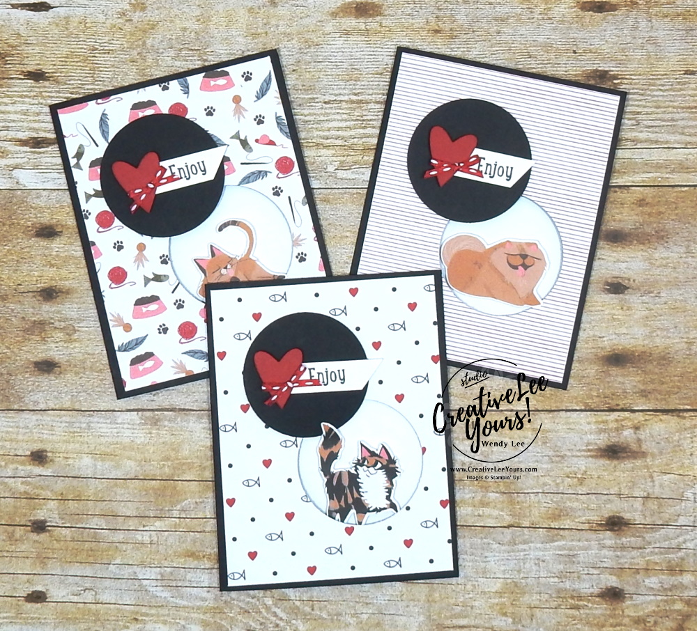 Enjoy by Wendy Lee, stampin Up, SU, #creativeleeyours, handmade card, friend, celebration , birthday, stamping, creatively yours, creative-lee yours, DIY, papercrafts, rubberstamps, #stampinupdemonstrator , #papercrafts , #papercraft , #papercrafting , #papercraftingsupplies, #papercraftingisfun, Pampered Pets stamp set, paper embossing,#funfoldcards ,#funfoldcard, dog, cat, window card, stitched be mine, playful pets