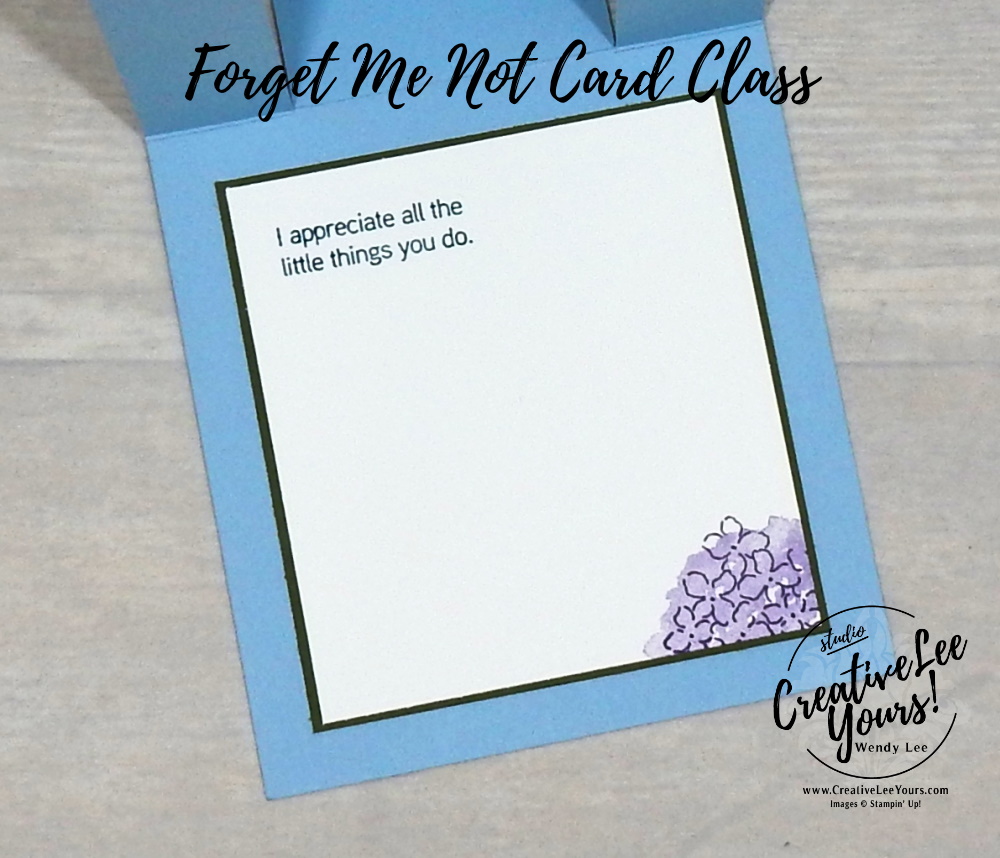 Center Step Fun Fold by wendy lee, Hydrangea Haven stamp set, stampin up, stamping, SU, #creativeleeyours, creatively yours, creative-lee yours, #cardmaking, #handmadecard, #rubberstamps #stamping, friend, thinking of you, sympathy, spring, thank you, birthday, love, anniversary, stamping, DIY, paper crafts, #papercrafting , #papercraftingsupplies, #papercraftingisfun , FMN, forget me not, ,#cardclub ,#cardclasses ,#onlinecardclasses , tutorial ,#tutorials , ,#funfoldcards ,#funfoldcard ,#makeacardsendacard ,#makeacardchangealife, #technique ,#techniques, hydrangea hill