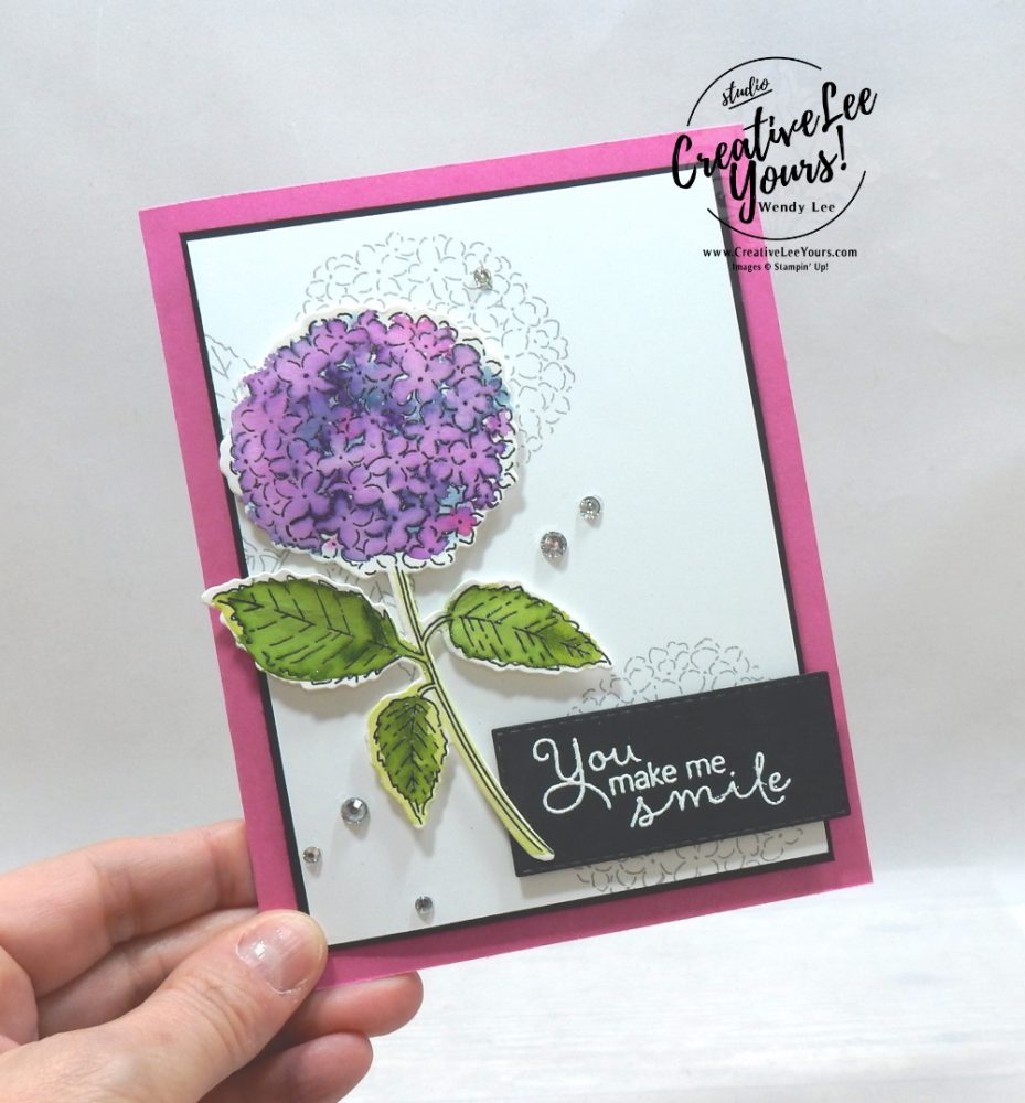 You make me smile by wendy lee, All star tutorial bundle, #wendylee , #creativeleeyours , #stampinup , #su , #stampinupdemonstrator , #cardmaking, #handmadecard, #rubberstamps, #stamping, #cardclass, # cardclasses ,#onlinecardclasse,#tutorial ,#tutorials #DIY, #papercrafts , #papercraft , #papercrafting , #papercraftingsupplies, #papercraftingisfun, #papercraftingideas, #makeacardsendacard ,#makeacardchangealife, #subscription, #product suites, Hydrangea Haven Suite, blog hop, #hydrangeahill, hydrangea hill stamp set, water color