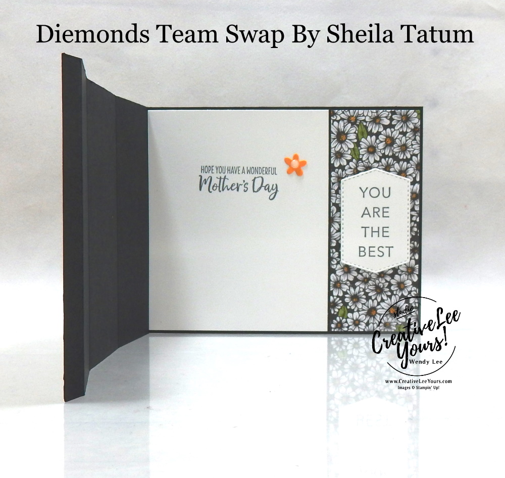 Daisy Mother's Day by Sheila Tatum, Wendy Lee, In Bloom stamp set, Tasteful Touches stamp set, Welcoming Window stamp set, stampin up, stamping, SU, #creativeleeyours, creatively yours, creative-lee yours, #cardmaking #handmadecard #rubberstamps #stamping, friend, celebration, congratulations, thank you, hello, birthday, warm wishes, Mothers Day, stamping, DIY, paper crafts, #papercrafting , #papercraftingsupplies, #papercraftingisfun , #makeacardsendacard ,#makeacardchangealife, #diemondsteam, #businessopportunity, #diemondsteamswap, flowers, fun fold