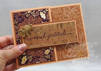Much Gratitude by Wendy Lee, stampin Up, SU, #creativeleeyours, handmade card, friend, celebration , birthday, stamping, thank you, autumn, creatively yours, creative-lee yours, DIY, papercrafts, rubberstamps, #stampinupdemonstrator , #papercrafts , #papercraft , #papercrafting , #papercraftingsupplies, #papercraftingisfun, Heartfelt Wishes stamp set, fall cards, thankful, grateful, thanks, cork paper, blackberry beauty, falling leaves, #aroundtheworldonwednesday, #aWOWbloghop
