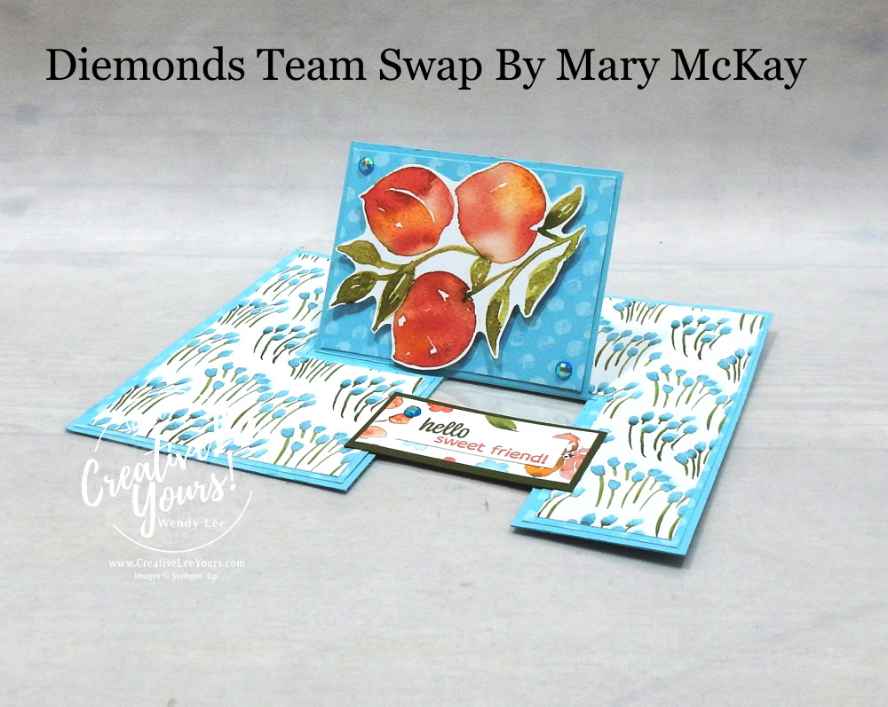 Impossible Fun Fold Peaches by Mary McKay, Wendy Lee, Sweet As A Peach stamp set, stampin up, stamping, SU, #creativeleeyours, creatively yours, creative-lee yours, #cardmaking #handmadecard #rubberstamps #stamping, friend, celebration, congratulations, anniversary, wedding, thank you, hello, birthday, warm wishes, stamping, DIY, paper crafts, #papercrafting , #papercraftingsupplies, #papercraftingisfun , #makeacardsendacard ,#makeacardchangealife, #diemondsteam, #businessopportunity, #diemondsteamswap, #funfoldcards, #impossiblecard, youre a peach
