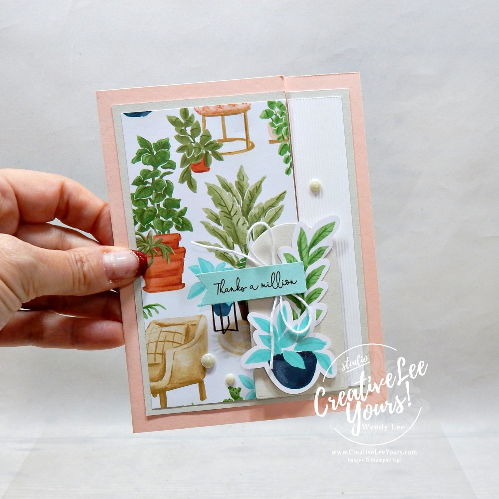 Easy hinge fun fold card featuring Hobby Haven paper, arch die-cut panel, ephemera accents, and Banner Sayings sentiment.