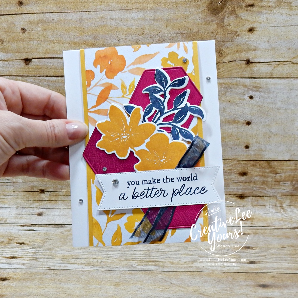 Garden Poetry fun fold card featuring Paradise Garden bundle, textured specialty paper, geometric die cuts, and layered floral stamping.