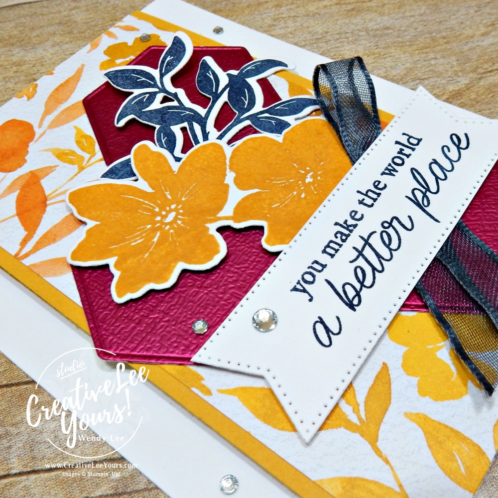 Garden Poetry fun fold card featuring Paradise Garden bundle, textured specialty paper, geometric die cuts, and layered floral stamping.