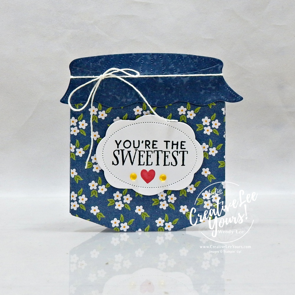 Jar shaped card tutorial featuring Designer Series Paper layered on a die-cut jar card base from the Filled with Sweetness bundle.