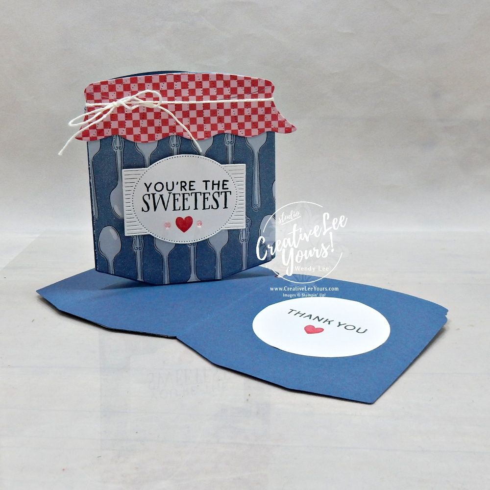 Jar shaped card tutorial featuring Designer Series Paper layered on a die-cut jar card base from the Filled with Sweetness bundle.