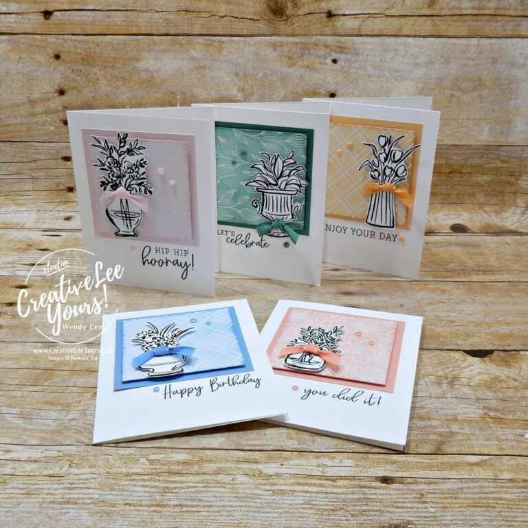 handmade cards using new Stampin Up colors with layered square design