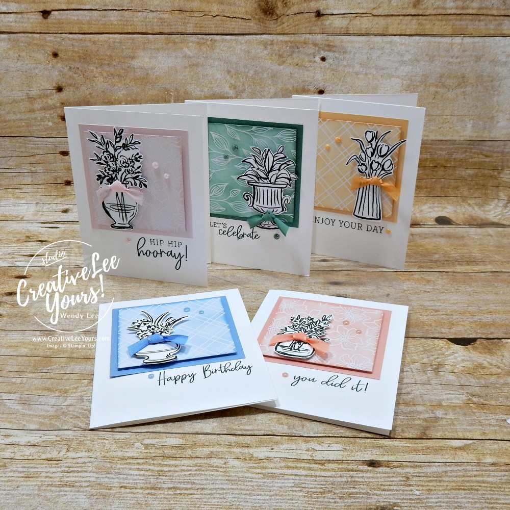 handmade cards using new Stampin Up colors with layered square design