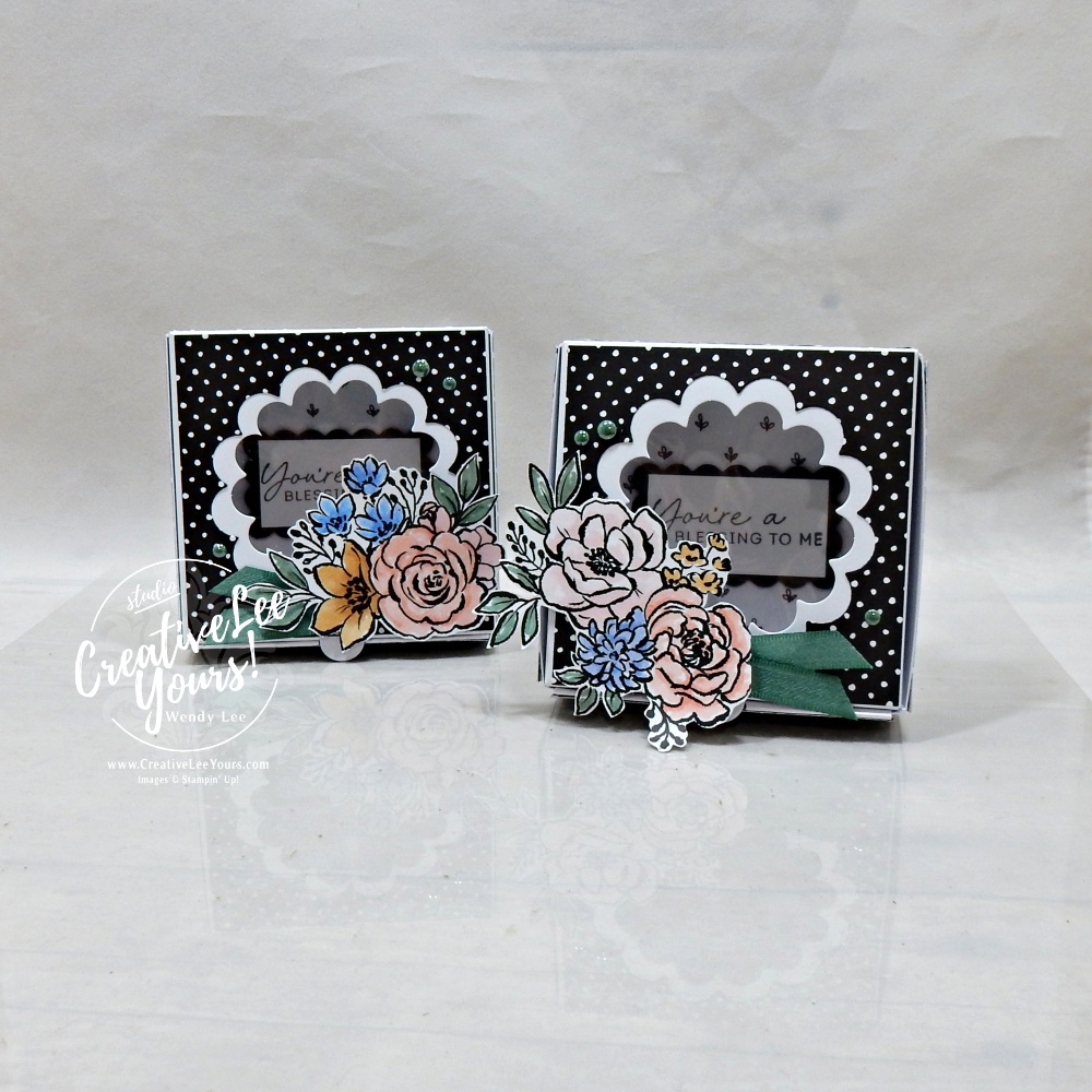 Elegant scalloped window gift box featuring floral accents, shimmer details, and Artisan Sketch designer paper