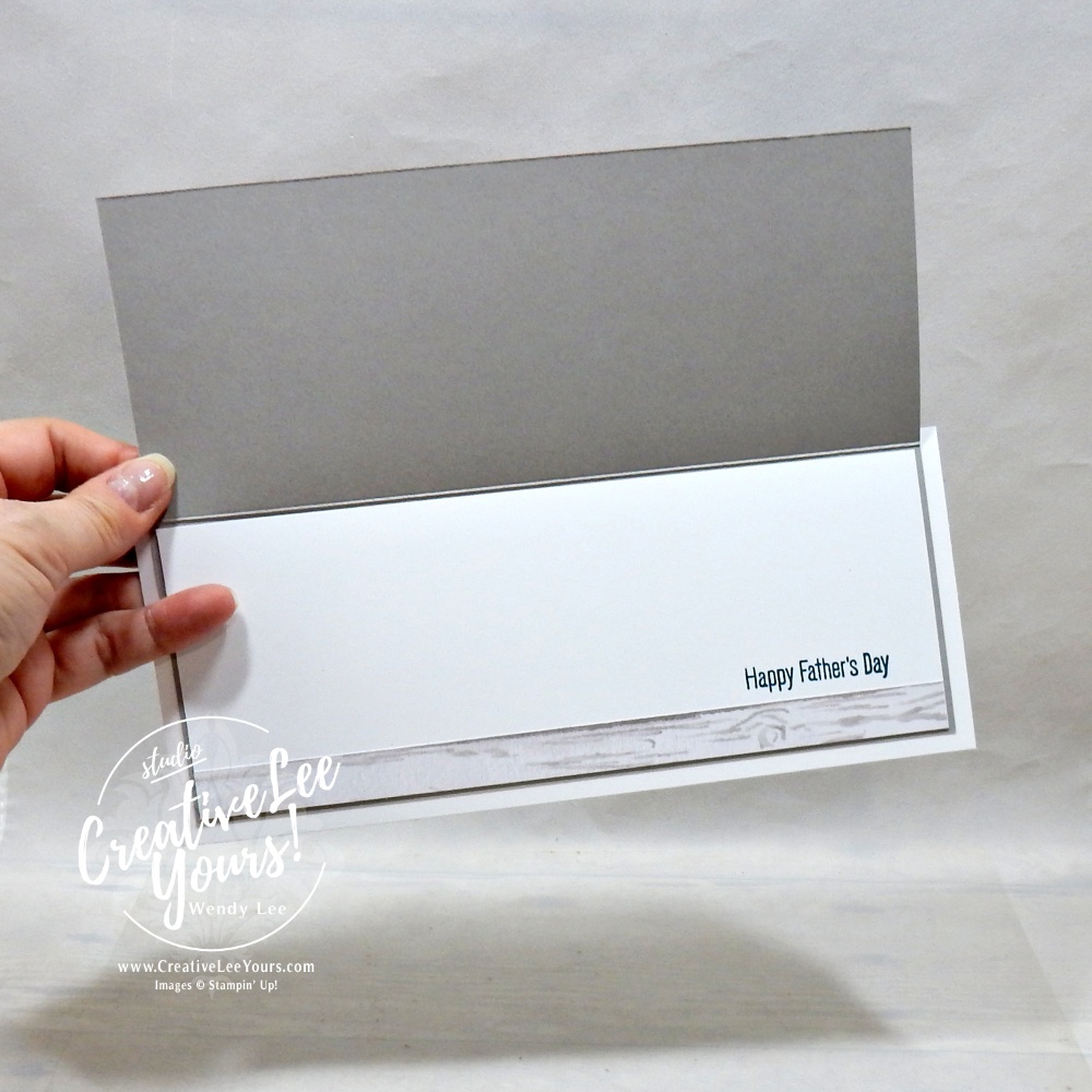 Inside view of masculine slimline Father’s Day card with simple coastal design and Adirondack chair theme