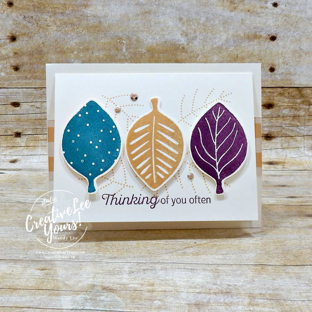Handmade stamped leaf card featuring a custom stamped background created with the Simply Leaves Stamp & Punch Bundle from Stampin' Up!